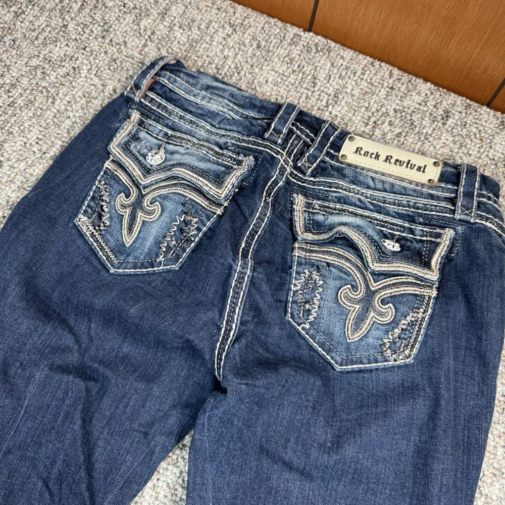 Rock Revival Kai Jeans Womens 30 Fits 32x32 Easy Boot Rhinestone Blue Denim - Picture 15 of 15